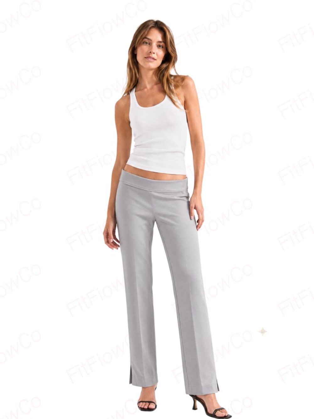 Cache Silver Gray Sheen Dress Pants Women Size 2 Low Rise Slim Straight Lined